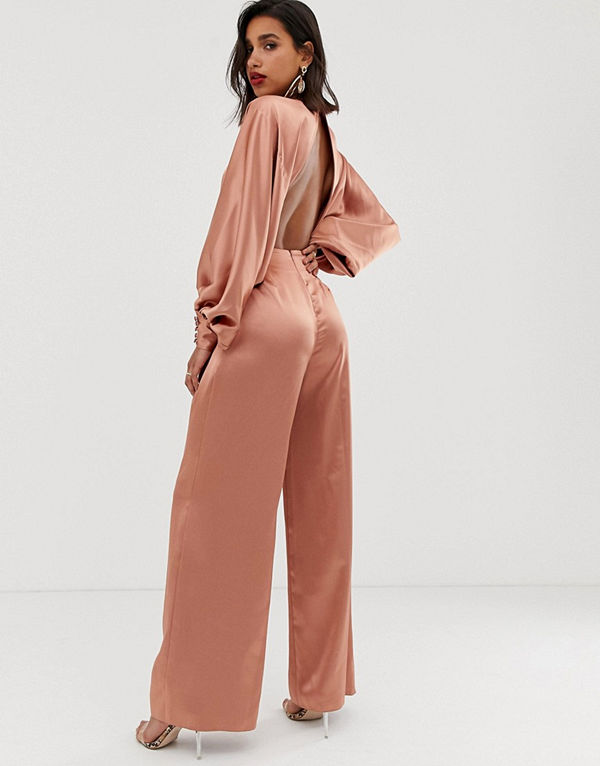 ASOS Edition Jumpsuit i satin med blusärmar