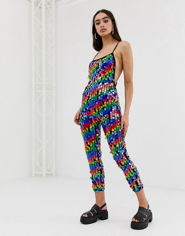 Jaded London Catsuit med regnbågsfärgade paljetter Regnbåge Jumpsuits