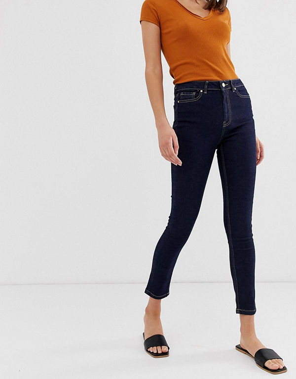 Warehouse Form Medelhöga skinny jeans Mörk tvättad denim
