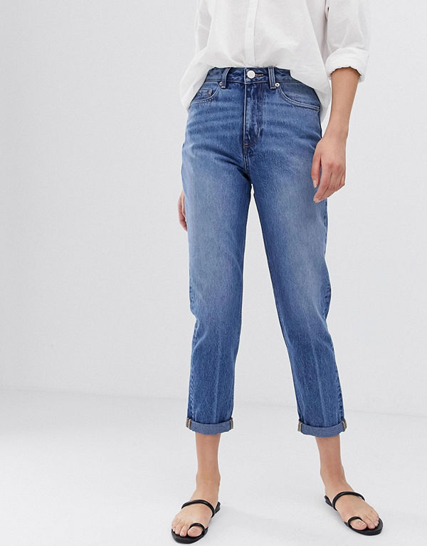 ASOS DESIGN Recycled Ritson Mellanblå mom jeans i vintagetvätt Mellanblå