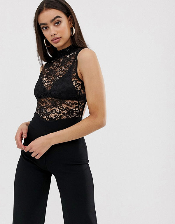 Club L London Club L Jumpsuit med spetstopp och vida ben