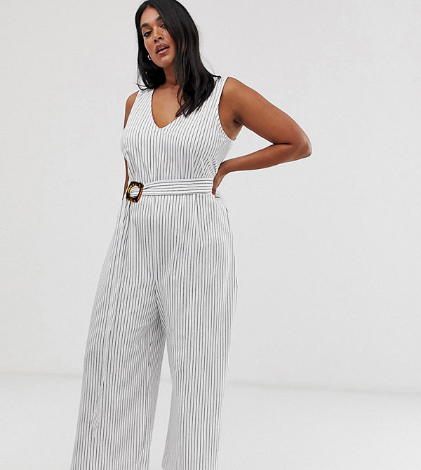 ASOS Curve Randig jumpsuit med v-ringning och skärp Rand