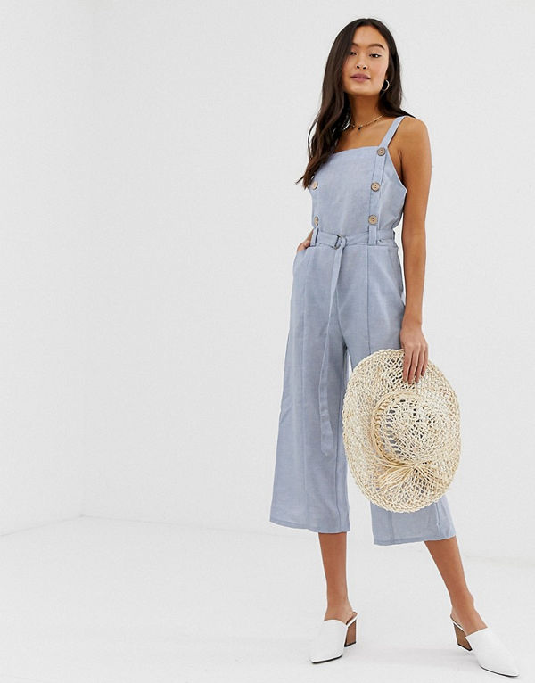 Qed London Jumpsuit med knappar och skärp Chambray