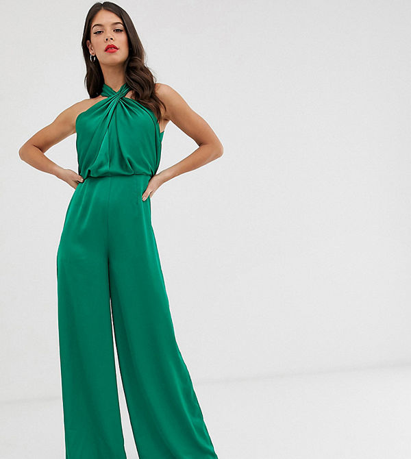 Asos Tall EDITION Tall Jumpsuit med rysch och halterneck Grön