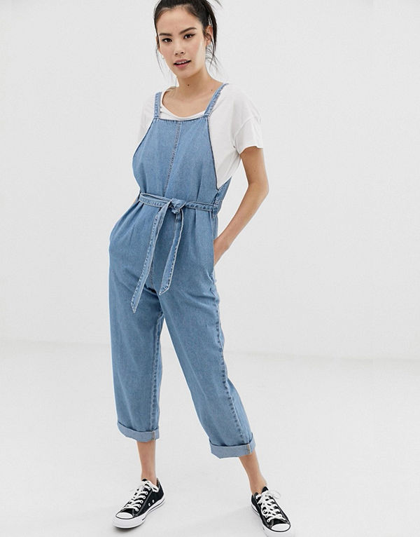 Pull&Bear Ljusblå jumpsuit i denim Ljusblå