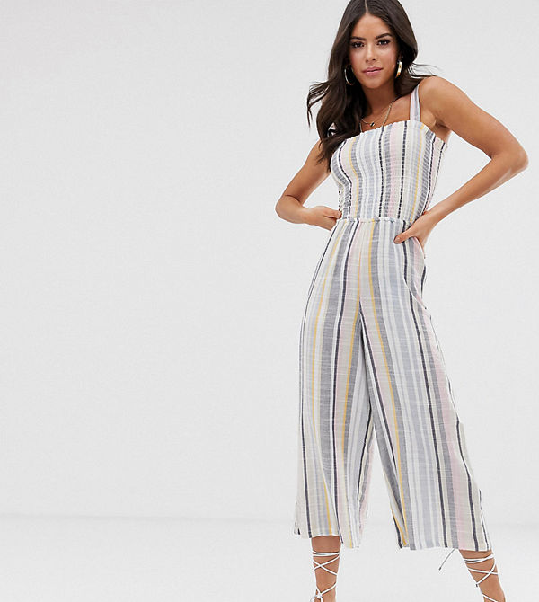 New Look Tall Flerfärgad randig jumpsuit med smock