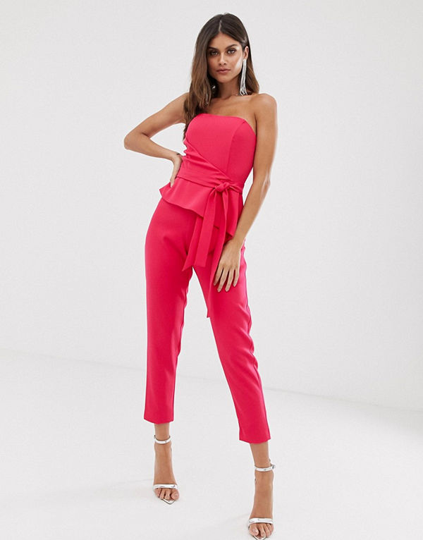 Lavish Alice Rosa jumpsuit i bandeau-modell med origamivikning