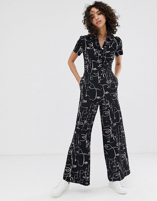 Finery Alida Mönstrad jumpsuit med abstrakta ansikten Svart flerfärgad