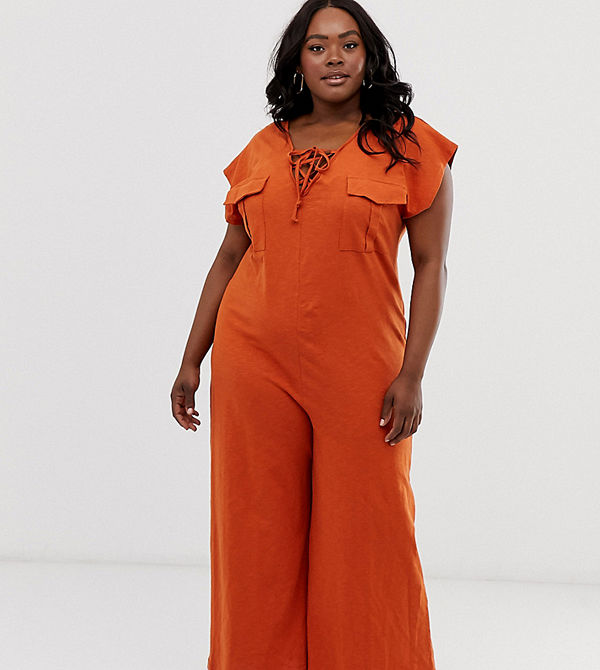 ASOS Curve Casual jumpsuit med snörning Terracotta - Jumpsuits \u0026 playsuits  online - Modegallerian