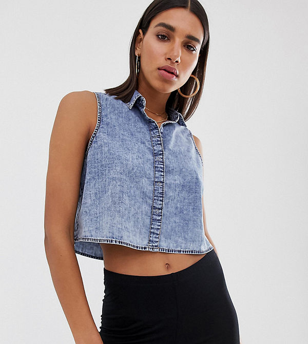 Noisy May Kort jeansskjorta Mellanblå denim - Skjortor online 