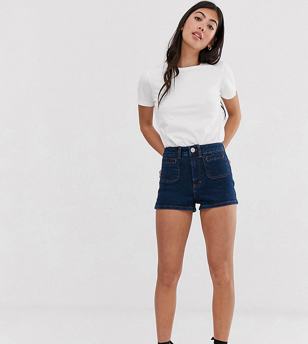 ASOS Petite Shorts i 70-talsmodell med fickor Indigo