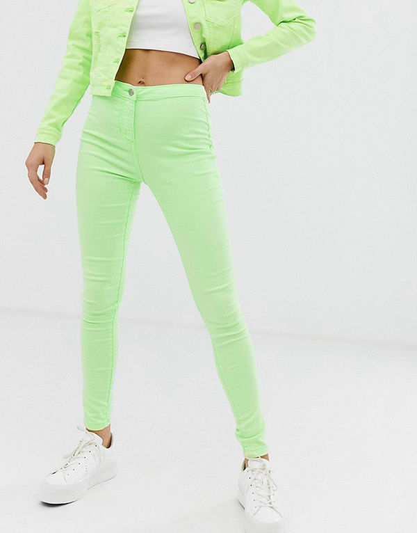Parisian Neongröna skinny jeans med hög midja Neongrön