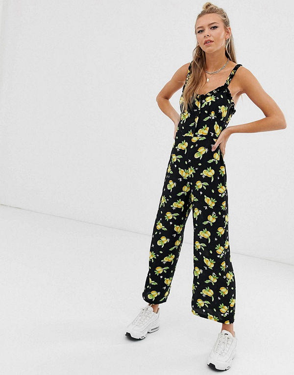 Bershka Svart jumpsuit med fruktmönster