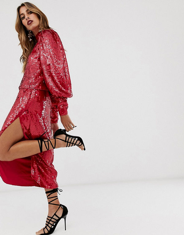 ASOS Edition Omlottkjol i midimodell med paljetter och slits
