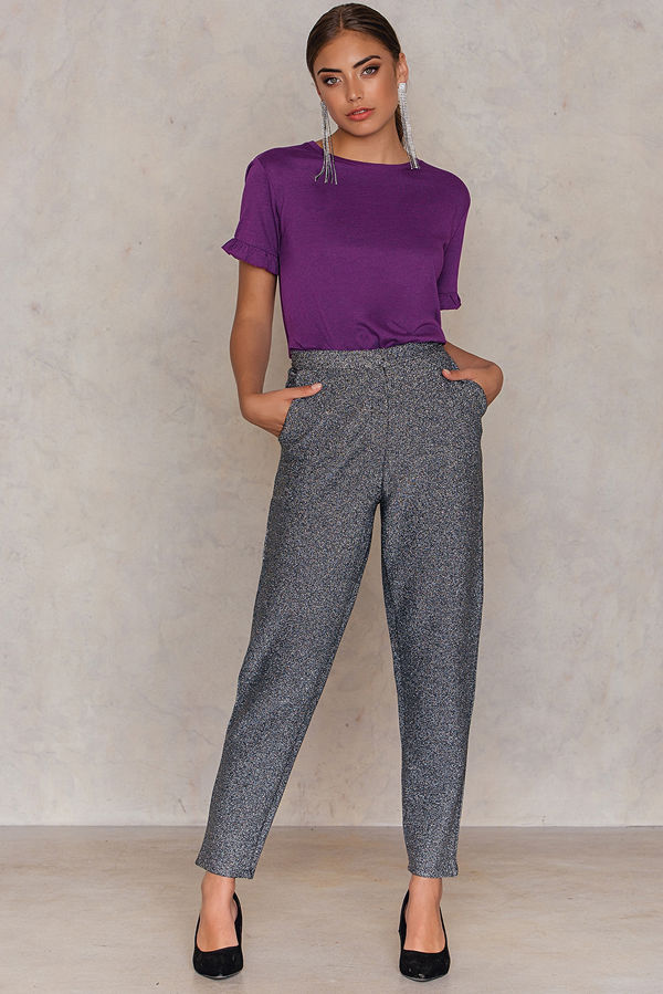 NA-KD Party grå byxor Glittery Highwaist Trousers