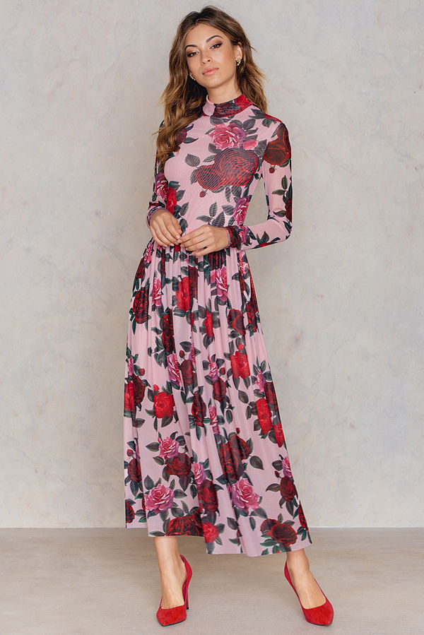 NA-KD Trend Mesh LS Midi Dress - Festklänningar