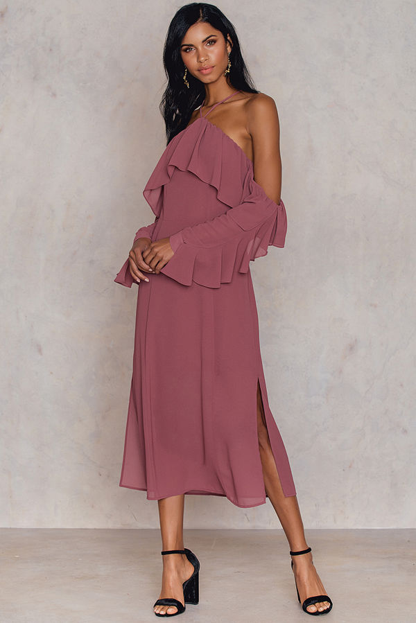 NA-KD Boho Frill A-neck Midi Dress lila
