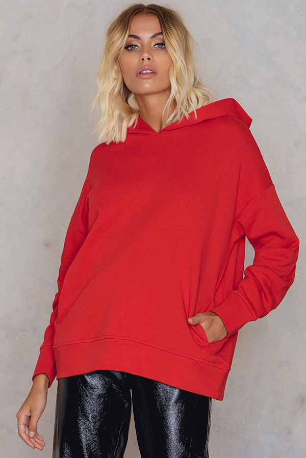 NA-KD Gathered Sleeve Hoodie röd