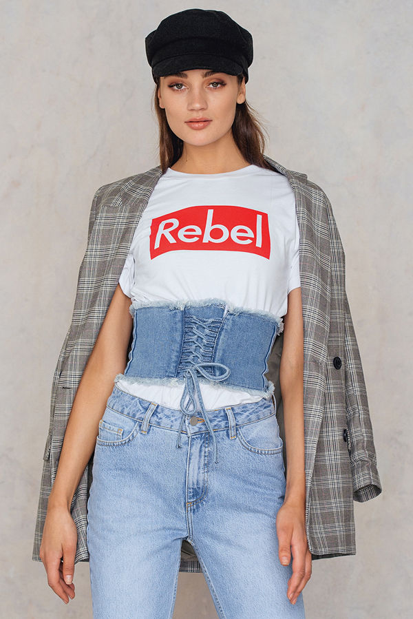 NA-KD Denim Corset blå