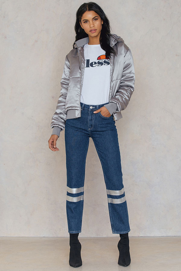 NA-KD Double Silver Striped Denim blå