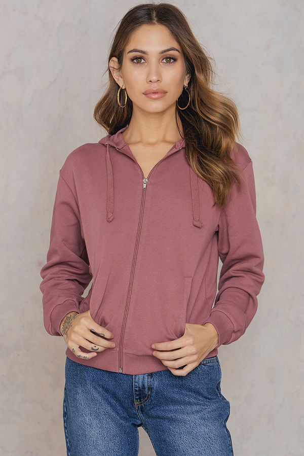 NA-KD Basic Basic Zipped Hoodie rosa