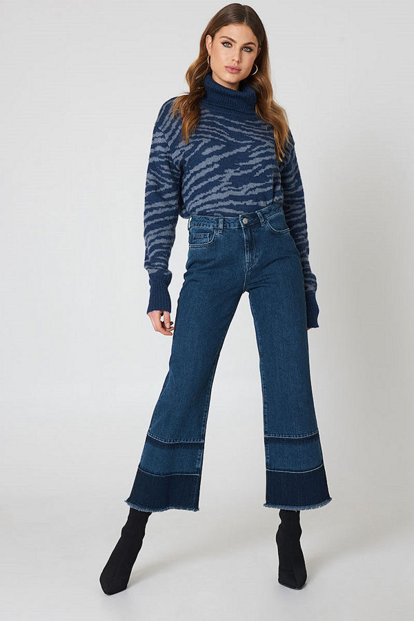 NA-KD Wide Leg Detailed Hem Denim blå