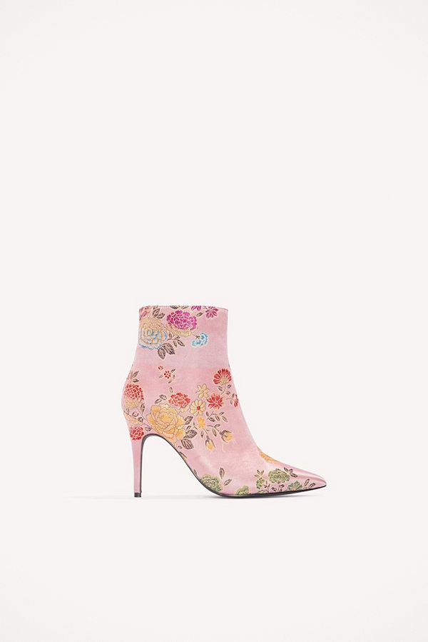 NA-KD Shoes Jacquard Flower Satin Boots rosa