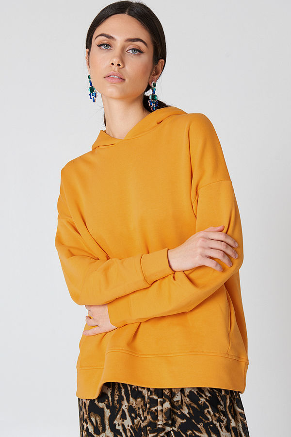 NA-KD Gathered Sleeve Hoodie orange