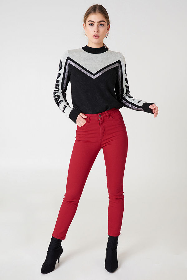 NA-KD Highwaist Skinny Jeans röd