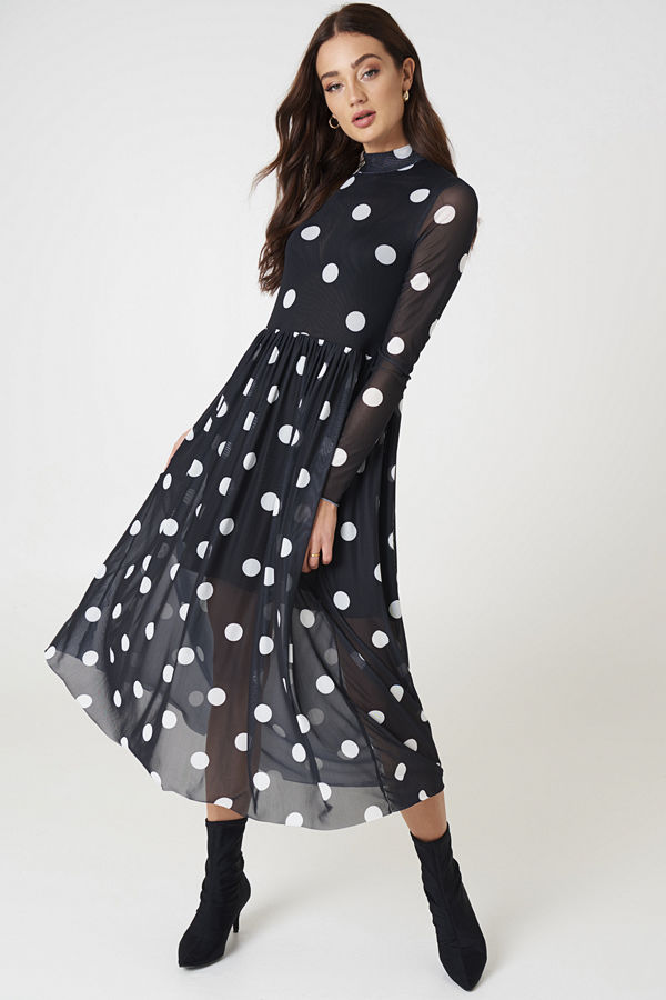 NA-KD Trend Mesh LS Midi Dress svart multicolor