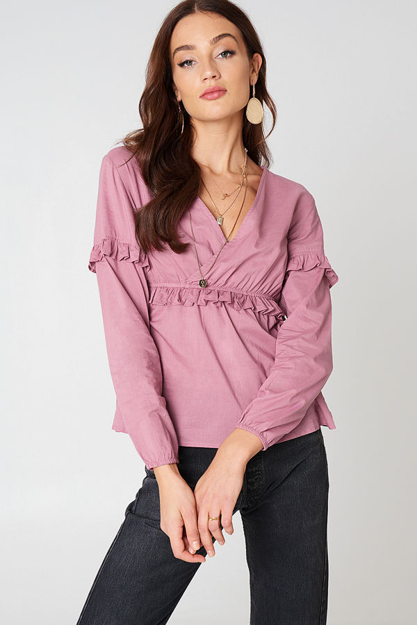 NA-KD Boho Overlap Waist Frill Top