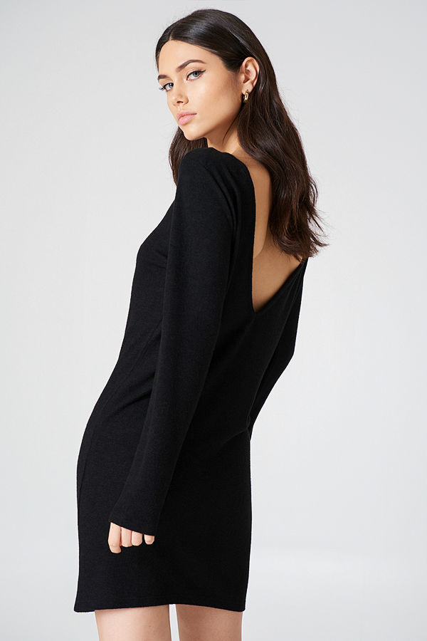 NA-KD Deep Back Long Sleeve Dress