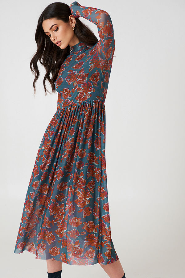 NA-KD Trend Mesh LS Midi Dress - Festklänningar