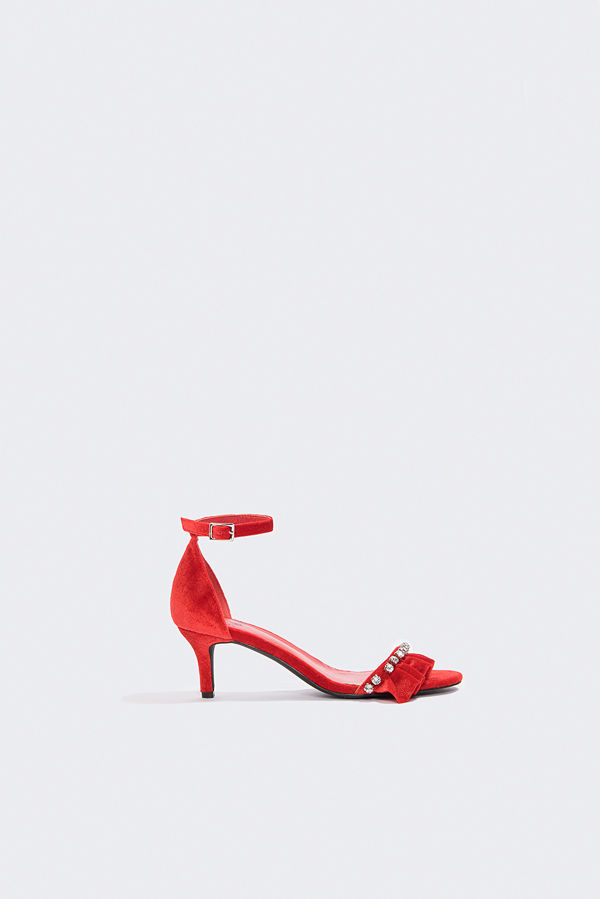 Hannalicious x NA-KD Rhinestone Frill Heels röd