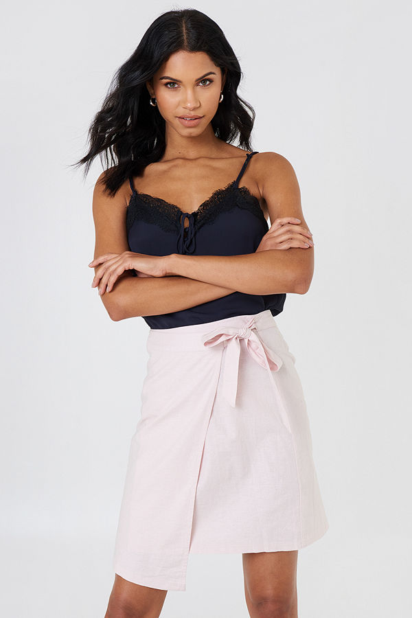 NA-KD Classic Wrap Mini Linen Look Skirt