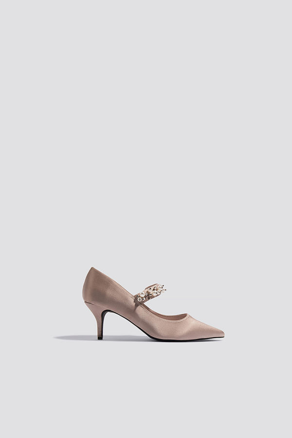 NA-KD Shoes Beaded Strap Satin Pumps rosa beige
