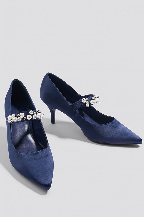 NA-KD Shoes Beaded Strap Satin Pumps blå