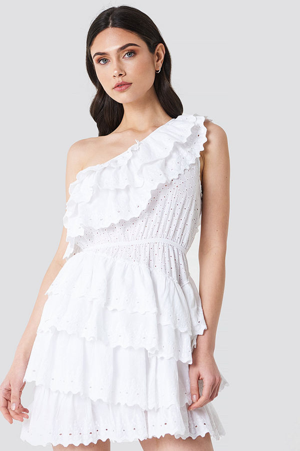 Linn Ahlborg x NA-KD All Over Flounce Dress vit