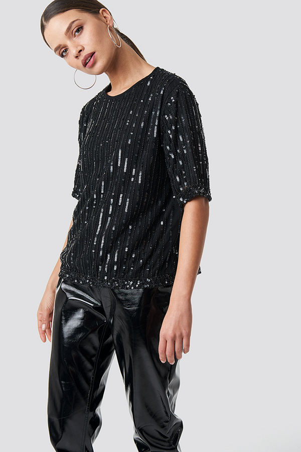 NA-KD Party Sequins Top svart