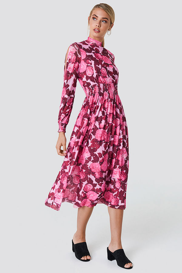 NA-KD Boho Mesh Open Sleeve Dress - Midiklänningar