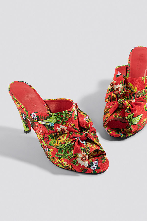 NA-KD Shoes Bow Detail Mule Heels röd multicolor