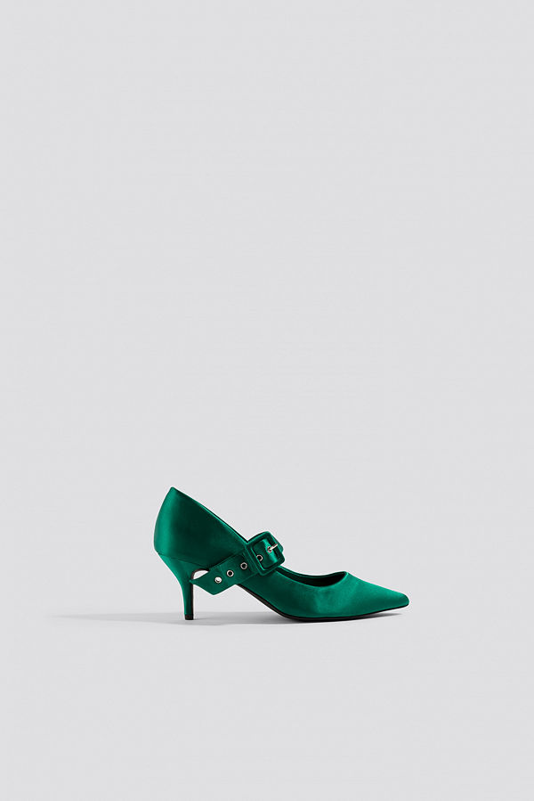 NA-KD Shoes Satin Buckle Pumps grön