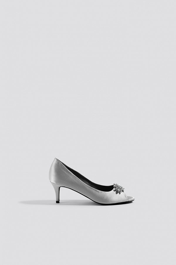 NA-KD Shoes Open Toe Embellished Pumps grå silver