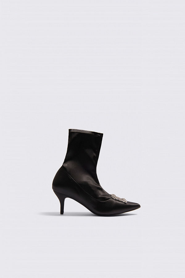 NA-KD Shoes Embellished Satin Sock Boots - Högklackat