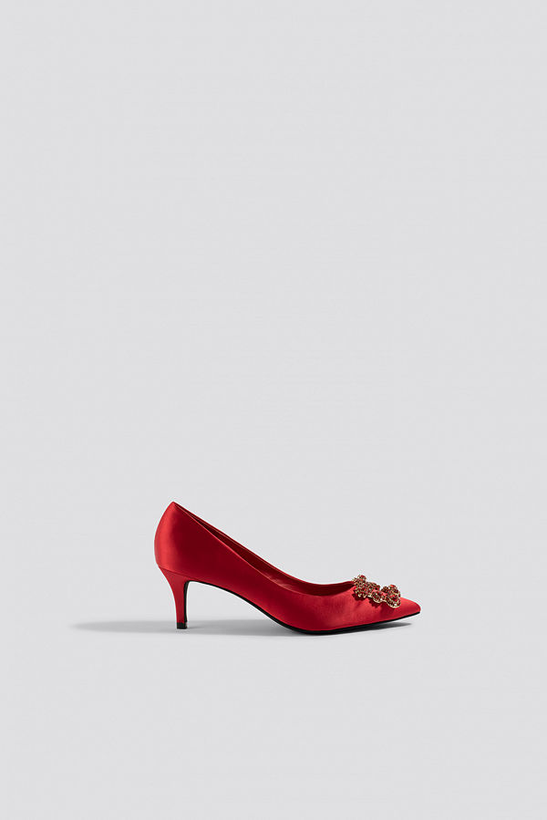NA-KD Shoes Front Embellished Satin Pumps - Högklackat