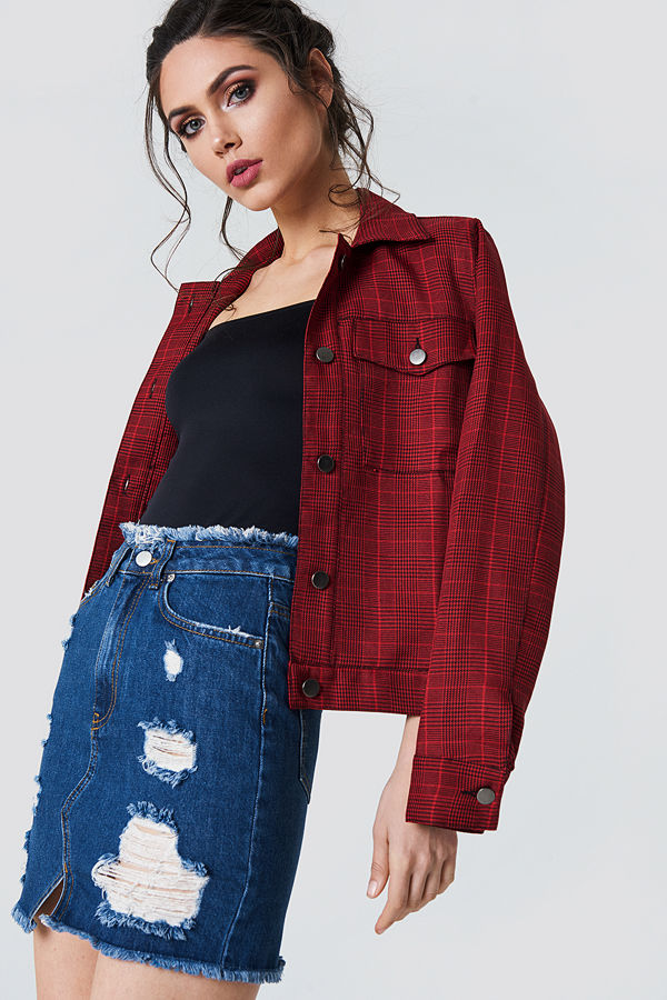 NA-KD Ripped Front Slit Denim Skirt blå