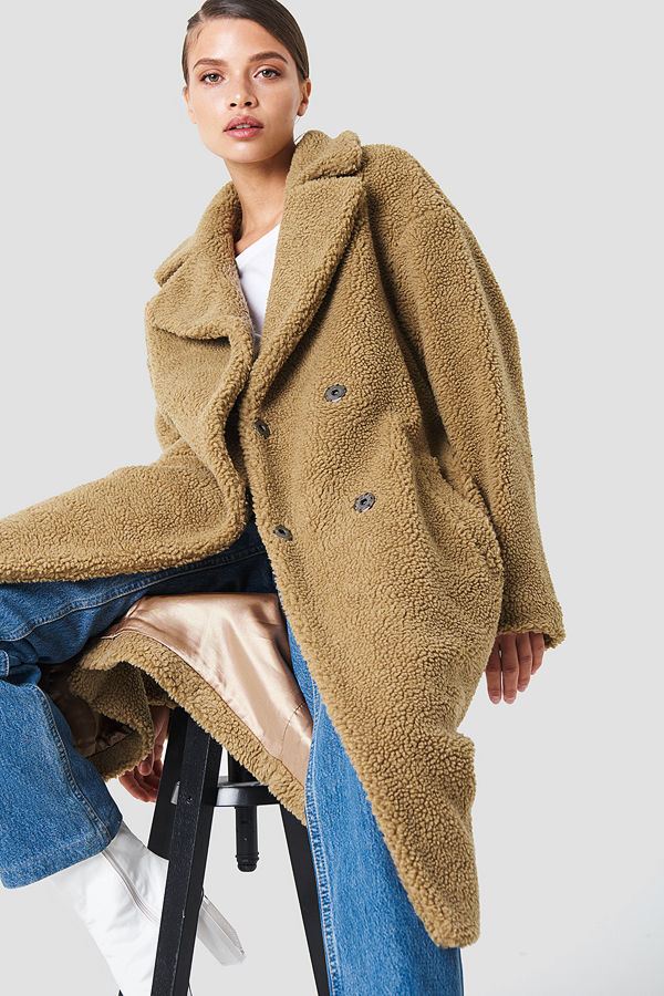 NA-KD Big Collar Teddy Coat brun