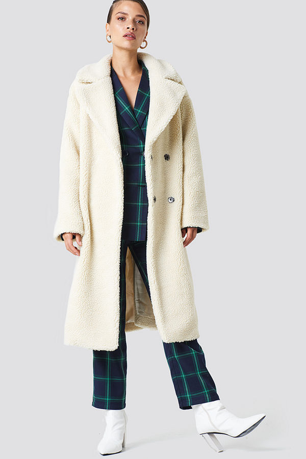 NA-KD Big Collar Teddy Coat vit