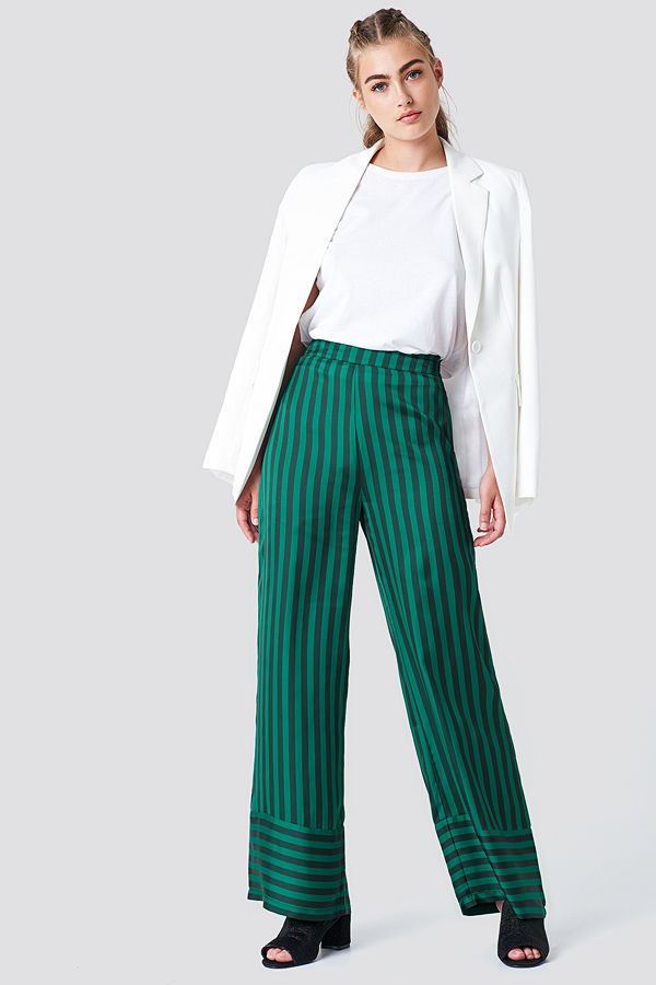 NA-KD randiga byxor High Waist Wide Striped Pants grön