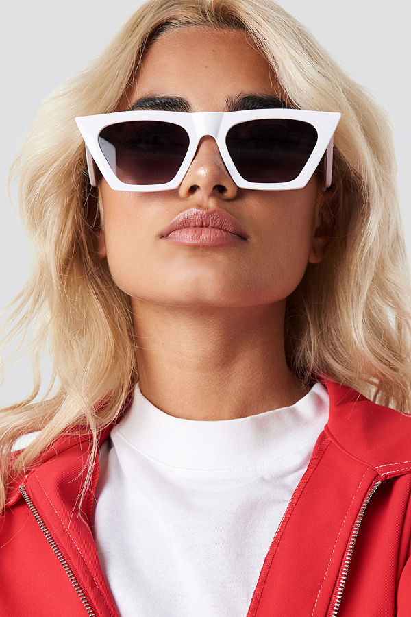NA-KD Accessories Sharp Square Cateye Sunglasses vit